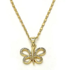 18K Gold Filled Butterfly Necklace – White Micro Pavé, Polished Finish, Fancy Golden Tone