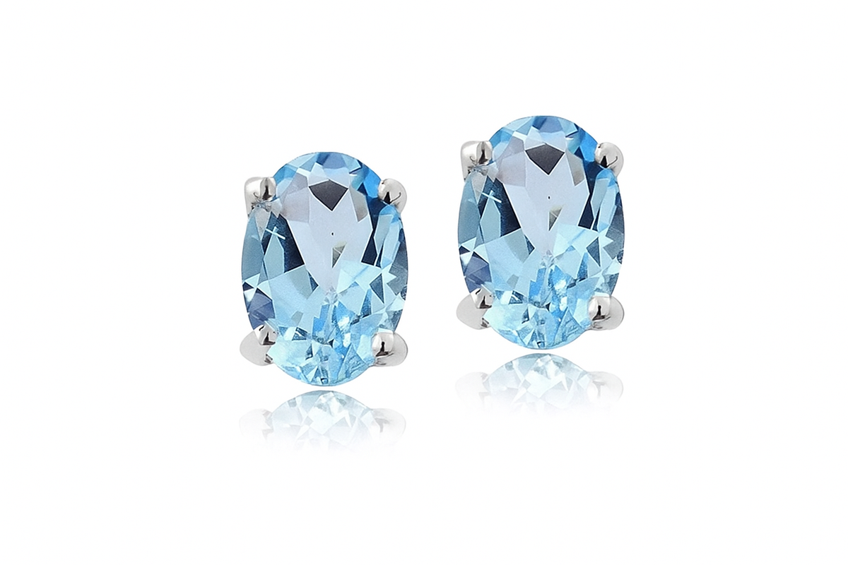 Giovani Gold NYC Stud Silver Earrings oval Cz Sterling 925 Cubic Zirconia Blue Topaz Clear 5X7