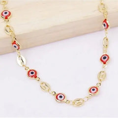 Giovani GOLD NYC 18K Gold Plated Mariner Chain Anklet with Red Evil Eye Crystal Charm