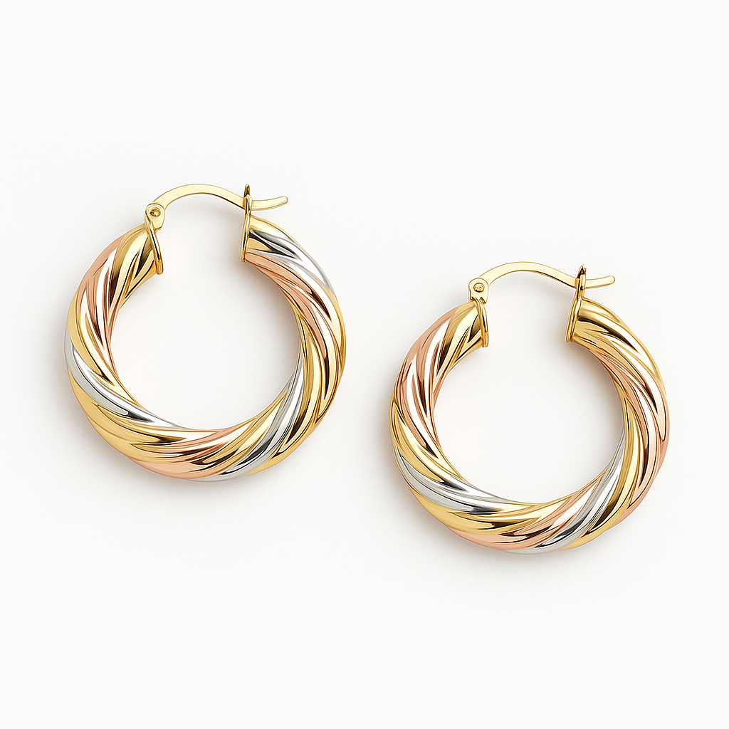 Giovani GOLD NYC 18K Gold Tri-Color Bamboo Hoop Earrings – 40mm