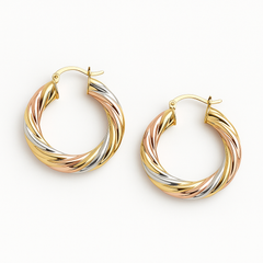 Giovani GOLD NYC 18K Gold Tri-Color Bamboo Hoop Earrings – 40mm