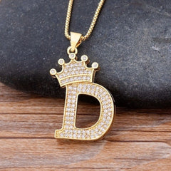Giovani GOLD NYC A-Z Alphabet Initial Crown Pendant Necklace Unisex  All ages