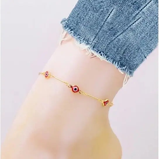 Giovani GOLD NYC 18K GOLD PLATED BAR STYLE RED EVIL EYE CRYSTAL ANKLET