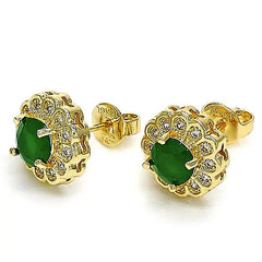 14K Gold Emerald Flower Stud Earring With Micro Pave