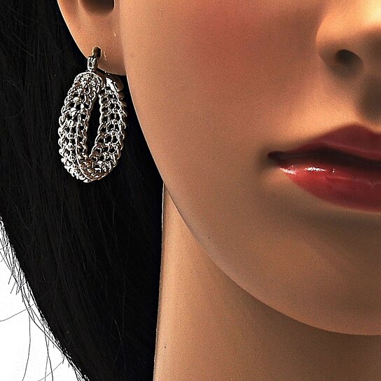 Giovani GOLD NYC Rhodium White Gold 3 Row Cable Earring