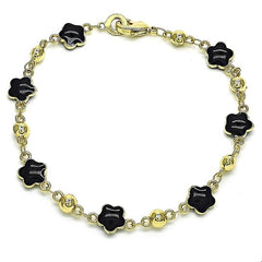 Giovani GOLD NYC 14K Gold High Polish Finish Black Enamel Flower Bracelet 8 Inches Women Teens