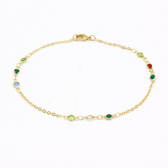 Giovani GOLD NYC 18K GOLD FILLED HIGH POLISH FINSH DAINTY MULTI COLOR CRYSTAL ANKLE BRACELET