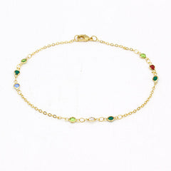 Giovani GOLD NYC 18K GOLD FILLED HIGH POLISH FINSH DAINTY MULTI COLOR CRYSTAL ANKLE BRACELET
