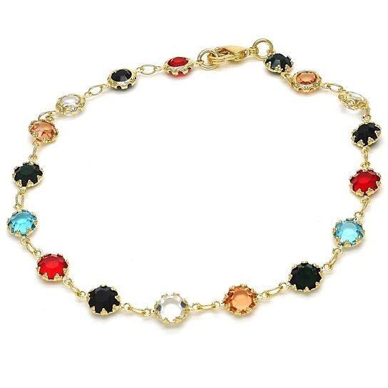 Giovani GOLD NYC 18K GOLD FILLED HIGH POLISH FINSH GOLD AND MULTI COLOR DARK CRYSTAL ROUND ANKLET 10''