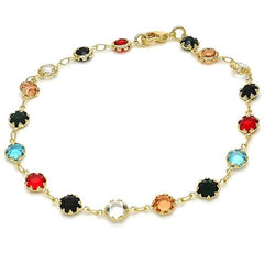 Giovani GOLD NYC 18K GOLD FILLED HIGH POLISH FINSH GOLD AND MULTI COLOR DARK CRYSTAL ROUND ANKLET 10''