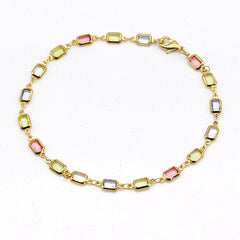 Giovani GOLD NYC 18K GOLD FILLED HIGH POLISH FINSH GOLD AND MULTI COLOR LIGHT COLOR CRYSTAL BAGUETTE ANKLET