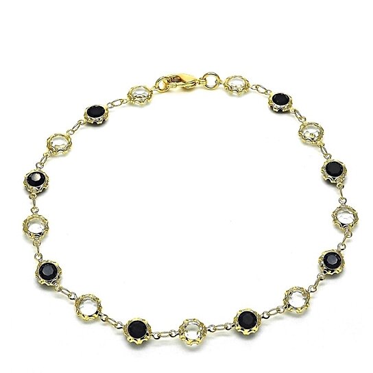 Giovani GOLD NYC 18K GOLD FILLED HIGH POLISH FINSH GOLD CRYSTAL BLACK AND WHITE ROUND ANKLET 10''