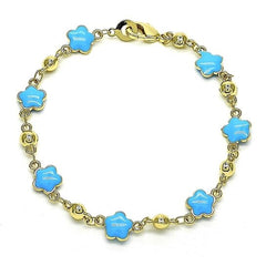 Giovani GOLD NYC 14K Gold High Polish Finish Turquoise Enamel Flower Bracelet 8 Inches Women Teens