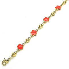 Giovani GOLD NYC 14K Gold High Polish Finish CoraL Enamel Flower Bracelet 8 Inches Women Teens
