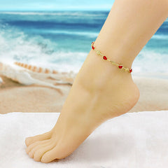 Giovani GOLD NYC 18K GOLD FILLED HIGH POLISH FINSH RED CRYSTAL FLOWER ANKLE BRACELET