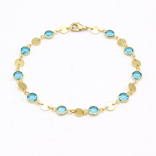 Giovani GOLD NYC 18K GOLD FILLED HIGH POLISH FINSH AQUAMARINE CRYSTAL ANKLE BRACELET