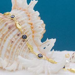 Giovani GOLD NYC EVIL EYE ANKLET 10'' BLUE PLAIN MARINER HIGH POLISH