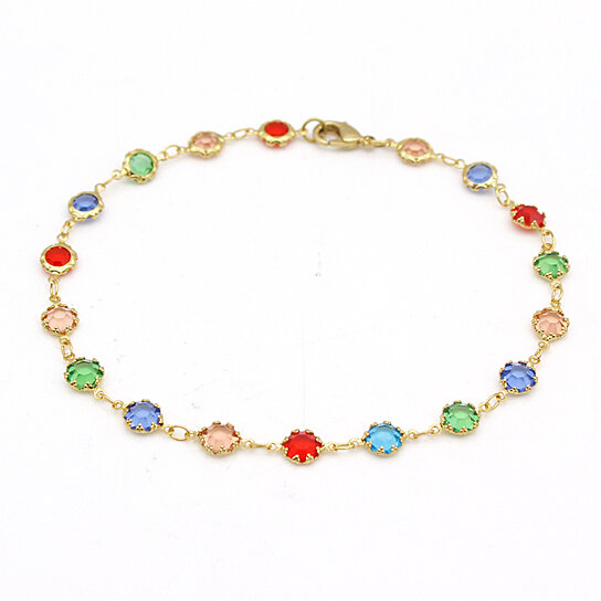 Giovani GOLD NYC 18K GOLD FILLED HIGH POLISH FINSH LIGHT MULTI COLOR ROUND CRYSTAL ANKLE BRACELET