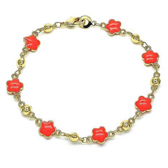 Giovani GOLD NYC 14K Gold High Polish Finish CoraL Enamel Flower Bracelet 8 Inches Women Teens