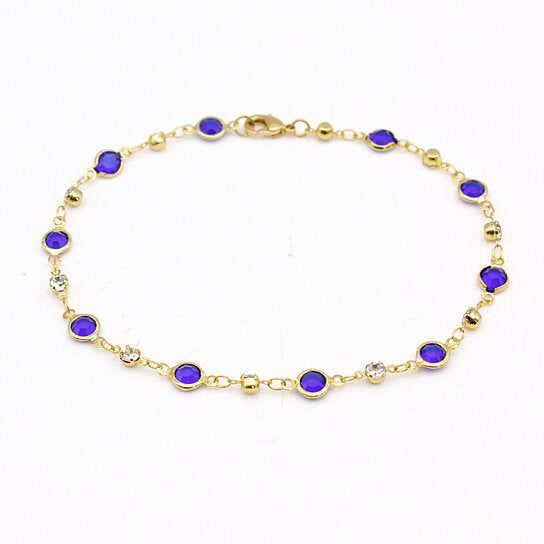 Giovani GOLD NYC 18K GOLD FILLED HIGH POLISH FINSH BLUE CRYSTAL ANKLE BRACELET