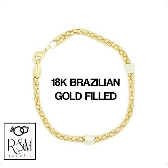 Giovani GOLD NYC 18k Gold 2 Tone Rhodium Filled High Polish Finish with Sterling Silver Popcorn Bracelet
