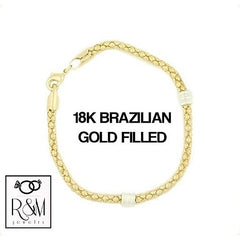 Giovani GOLD NYC 18k Gold 2 Tone Rhodium Filled High Polish Finish with Sterling Silver Popcorn Bracelet