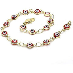 Giovani GOLD NYC 18K WOMEN'S GOLD FILLED HIGH POLISH FINSH RED EVIL EYE CLASP BRACELET 7.5 INCH