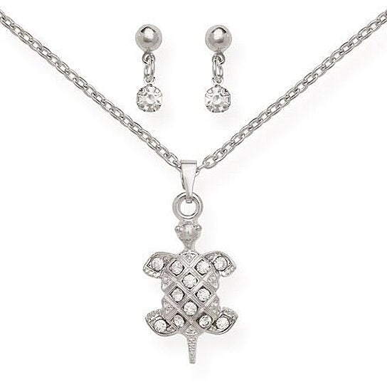 Giovani GOLD NYC White Turtle Pendant & Earring Set – Silver-Filled, High Polish Finish, Perfect for All Ages