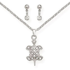 Giovani GOLD NYC White Turtle Pendant & Earring Set – Silver-Filled, High Polish Finish, Perfect for All Ages