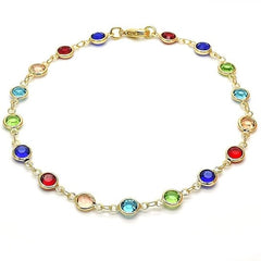 Giovani GOLD NYC 18K GOLD FILLED HIGH POLISH FINSH GOLD AND MULTI COLOR CRYSTAL ROUND ANKLET 10''