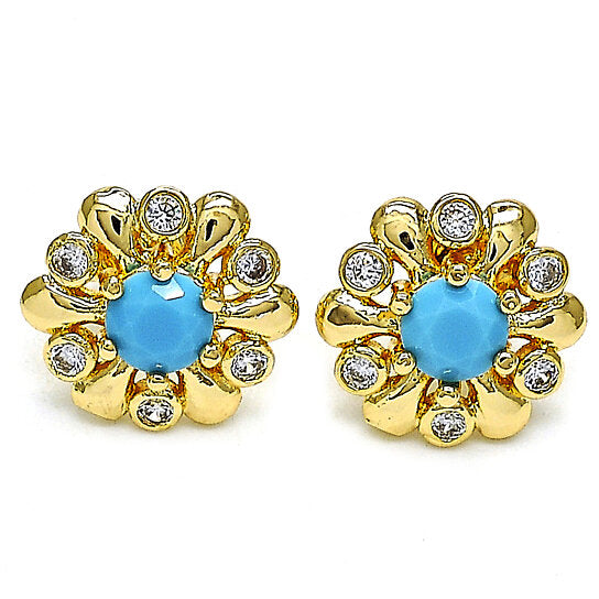 Giovani GOLD NYC 14K Gold Plated Flower Stud Earrings with Opal and Cubic Zirconia – High Polish Finish, Golden Tone