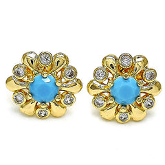 Giovani GOLD NYC 14K Gold Plated Flower Stud Earrings with Opal and Cubic Zirconia – High Polish Finish, Golden Tone