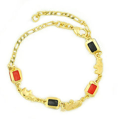 Giovani GOLD NYC 14K GOLD FILLED LINK AZABACHE RED AND BLACK ELEPHANT FIGARO BRACELET 7.5"