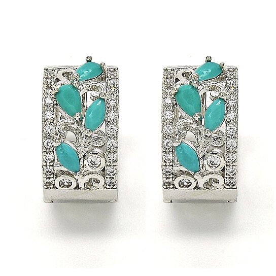 Giovani GOLD NYC 14K White Gold Teardrop Turquoise Leaf Design and Cubic Zirconia – Rhodium Tone