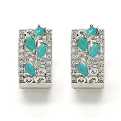 Giovani GOLD NYC 14K White Gold Teardrop Turquoise Leaf Design and Cubic Zirconia – Rhodium Tone
