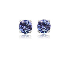 Giovani GOLD NYC 925 Sterling Silver White Gold Round Tanzanite Stud Earrings