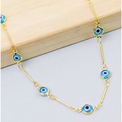 Giovani GOLD NYC 18K GOLD PLATED BAR STYLE LIGHT BLUE EVIL EYE CRYSTAL ANKLET