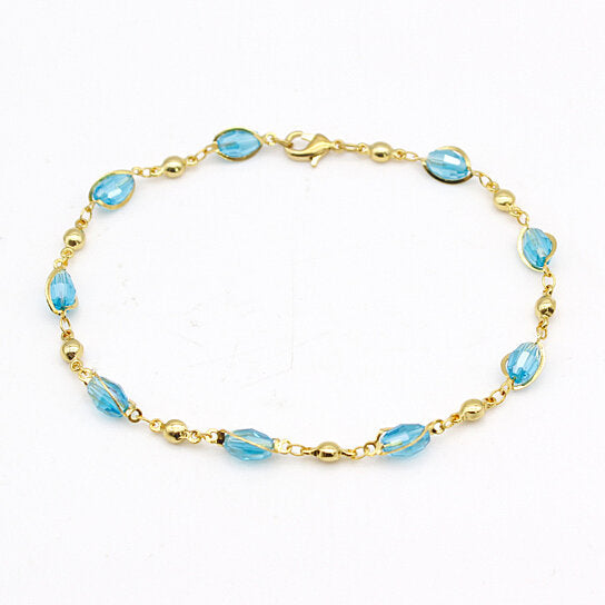 Giovani GOLD NYC 18K GOLD FILLED HIGH POLISH FINSH AQUAMARINE OVAL CRYSTAL ANKLE BRACELET