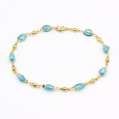 Giovani GOLD NYC 18K GOLD FILLED HIGH POLISH FINSH AQUAMARINE OVAL CRYSTAL ANKLE BRACELET