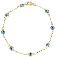 Giovani GOLD NYC 18K GOLD PLATED BAR STYLE LIGHT BLUE EVIL EYE CRYSTAL ANKLET