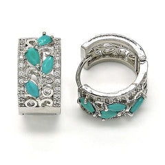 Giovani GOLD NYC 14K White Gold Teardrop Turquoise Leaf Design and Cubic Zirconia – Rhodium Tone