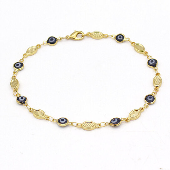 Giovani GOLD NYC EVIL EYE ANKLET 10'' BLUE PLAIN MARINER HIGH POLISH