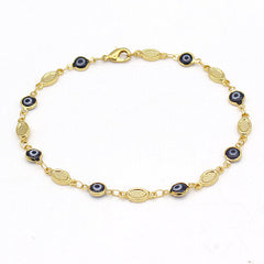 Giovani GOLD NYC EVIL EYE ANKLET 10'' BLUE PLAIN MARINER HIGH POLISH