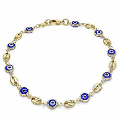Giovani GOLD NYC 18K WOMEN'S GOLD FILLED HIGH POLISH FINSH MARINER MARINA-BLUE EVIL EYE LOBSTER CLASP ANKLE BRACELET 10'' INCH