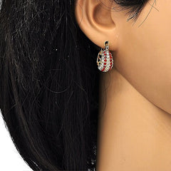 Giovani GOLD NYC 18k Gold High Polish Finish 5 Line Ruby Crystal Earring