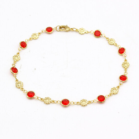 Giovani GOLD NYC 18K GOLD FILLED HIGH POLISH FINSH RED CRYSTAL FLOWER ANKLE BRACELET