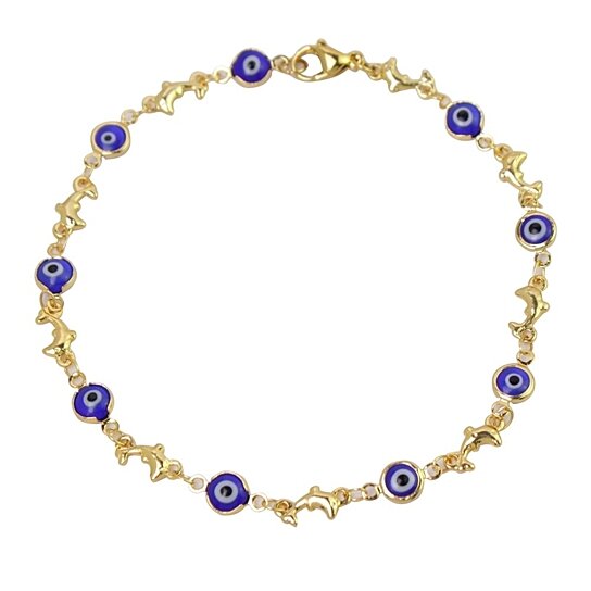 Giovani GOLD NYC 18K YELLOW GOLD DOLPHIN BLUE EVIL EYE ANKLET PLATED