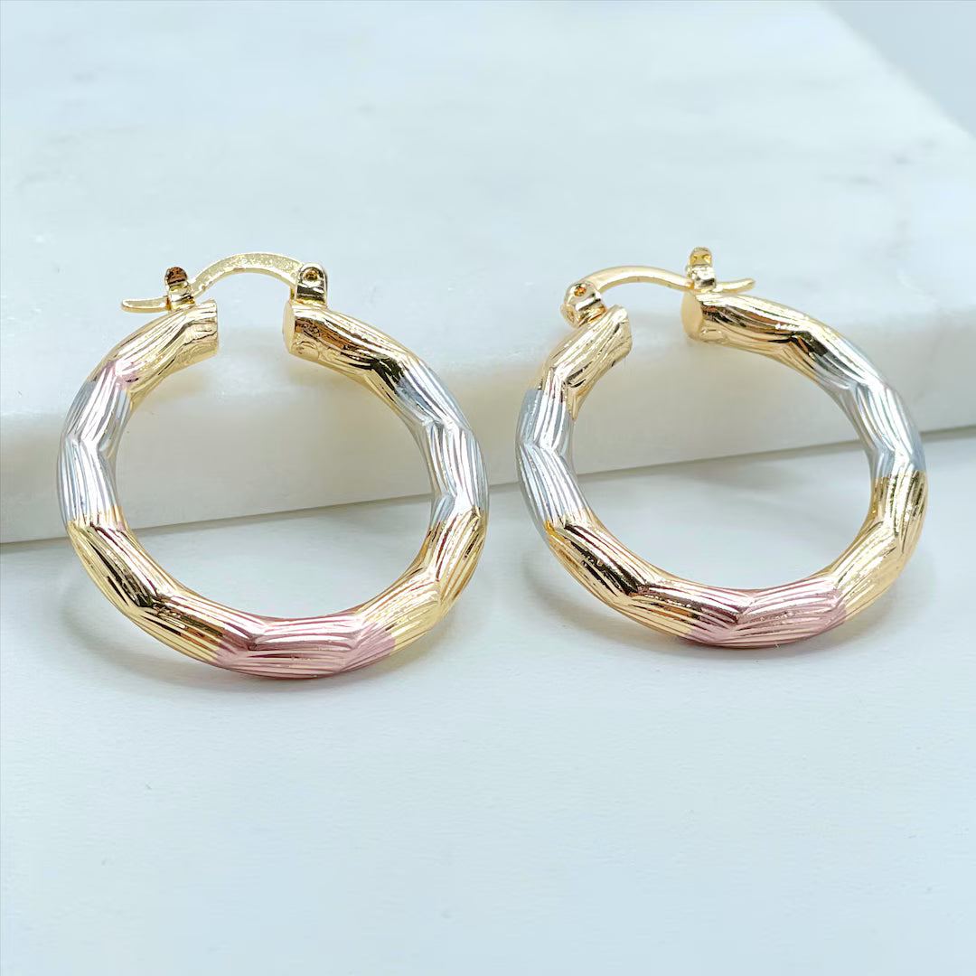 Giovani GOLD NYC 18k gold Small Hoop, Hollow Design, Tri Tone