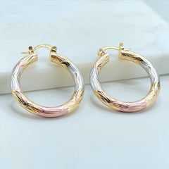 Giovani GOLD NYC 18k gold Small Hoop, Hollow Design, Tri Tone
