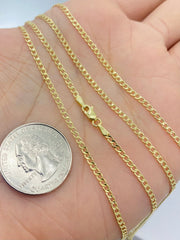 14K Dainty Thin Yellow Solid Gold Italian Cuban Curb Chain Necklace 2.2MM Pure 14 Karat Gold Necklace, 16''-30’' Men Women Unisex Teens 14k Cuban Curb Chain Necklace